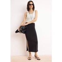 WOVCOR Women's High Waist Slit Detail Bodycon Midi Skirt in Black | Size: Medium