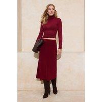 WOVCOR Women's A-Line Ruched Normal Waist Midi Skirt in Burgundy | Size: XL
