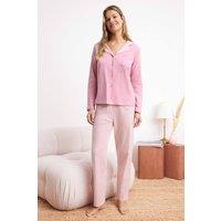 WOVCOR Women's Collared Button Front Long Sleeve Pyjama Set in Pink | Size: XS