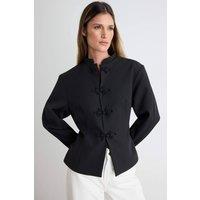 WOVCOR Women's Button Detail Fitted Blazer Jacket in Black | Size: 14