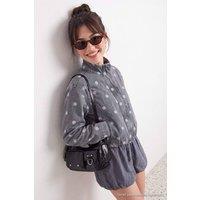 WOVCOR Women's High Neck Long Sleeve Denim Jacket in Grey | Size: XL