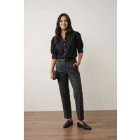 MyFashion Women's Buttoned Poplin Shirt with Shirt Collar in Black | Size: Medium