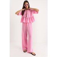 Bianco Lucci Women's Textured Two-Piece Coord Set with Ruffle Detail in Light Pink | Size: Small