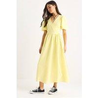 Bianco Lucci Women's Textured V-neck Midi Dress with Wrap Closure in Lemon | Size: Large