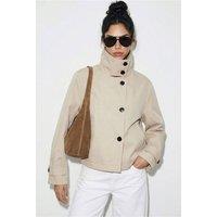 Bianco Lucci Women's Short Mandarin Collar Trench Coat in Stone | Size: Medium