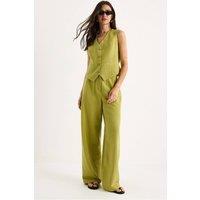 Bianco Lucci Women's V-neck Vest & Wide Leg Pants Two-Piece Coord Set in Lime | Size: Medium