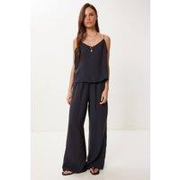 Happiness Istanbul Women's V-Neck Sleeveless Two-Piece Coord Set with Wide Leg Pants in Black | Size: Large