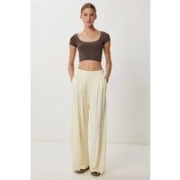 Happiness Istanbul Women's Wide Leg Pull-On Palazzo Pants in Lemon | Size: Large