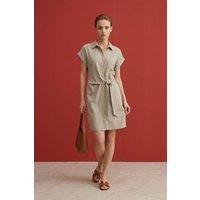 MyFashion Women's Cotton Poplin Mini Shirt Dress in Beige | Size: XL