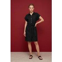 MyFashion Women's Cotton Poplin Mini Shirt Dress in Black | Size: Small