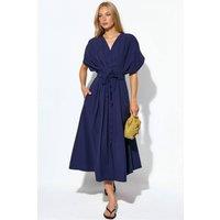 Busem Women's Casual V-Neck Midi Shirt Dress in Navy | Size: Medium