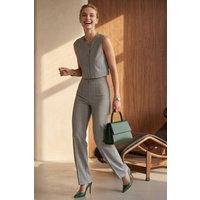 MyFashion Women's Crew Neck Crop Vest & High Waist Pants Two-Piece Set in Grey | Size: Large