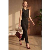 MyFashion Women's Crew Neck Crop Vest & High Waist Pants Two-Piece Set in Black | Size: Medium