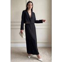 MyFashion Women's Long Sleeve Buttoned Top & Maxi Skirt Two Piece Set in Black | Size: Medium