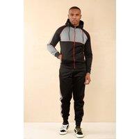 AARHON Men's Black Cross Panel Zipped Full Tracksuit | Size: Large
