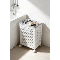 Garden Sanctuary Foldable Laundry Basket with Wheels in White
