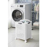 Garden Sanctuary Foldable Laundry Basket with Wheels in White