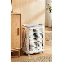 Garden Sanctuary Laundry Basket with Lid & Wheels in White