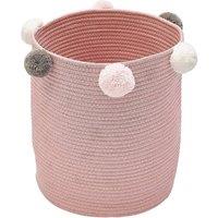 Garden Sanctuary Pink Woven Rope Basket: Laundry, Toys & Blanket Storage with Pom Poms