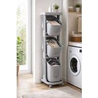 Garden Sanctuary 4-Tier Storage Rack Laundry Basket with Wheels in Grey