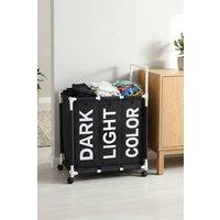 Garden Sanctuary 110L 3-Section Laundry Basket with Lid & Wheels in Black