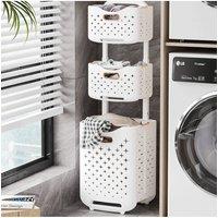 Garden Sanctuary 3-Tier Foldable Laundry Baskets with Casters in White