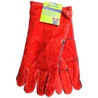 BARGAINS-GALORE 1 Pair Welding Gloves Long Leather Gauntlet Heat Resistant Safe Gloves in Red