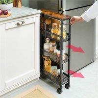 Coopers of Stortford 3-Tier Slimline Storage Trolley with Wood Top, H77cm x W47cm x D13cm in Black
