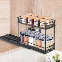 NESTLUNE 2 Tier Slide Out Seasoning Pull Out Spice Rack Organizer in Black | Size: 100 cm x 15 cm
