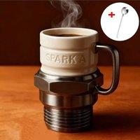 PAWNORA Spark Plug Mug, Engine Spark Plug Design in Silver