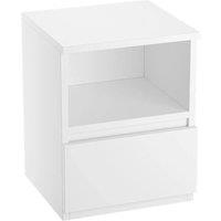 PAWNORA 1 Drawer White Bedside Nightstand Storage Cabinet Shelf Furniture in Warm White | Size: 100 cm x 100 cm