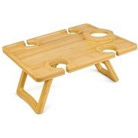 FORGEVIO Portable Folding Wine Picnic Table Bamboo Outdoor in Natural | Size: 0.6m2