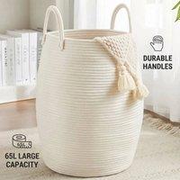 FORGEVIO White 1PC Large Cotton Woven Laundry Hamper Basket | Size: 0.6m2