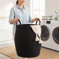 FORGEVIO Black 1PC Large Cotton Woven Laundry Hamper Basket | Size: 0.6m2