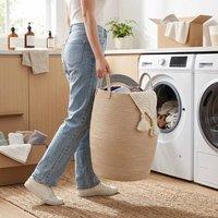 FORGEVIO Beige 1PC Large Cotton Woven Laundry Hamper Basket | Size: 0.6m2