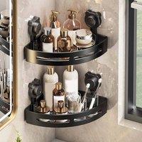 Kelvenix Wall Mounted Corner Storage Shelf Suction Cup Wall in Black