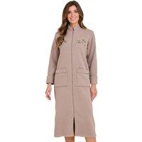 Amber Women's Knitted Zip Embroidered Dressing Gown in Light Brown | Size: 12-14