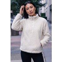 Roman Women's Sherpa Zip Neck Fleece Jacket in Cream | Size: 10