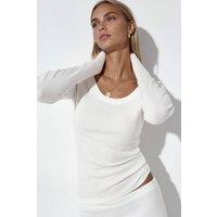 Busem Women's Ribbed Long-Sleeve Crop Top in White | Size: Large