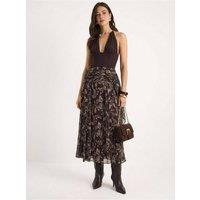 Bianco Lucci Women's Ethnic Print Chiffon Blouse & Midi Skirt Set in Dark Brown | Size: Small