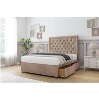 Sloomy Kingsley Tweed Divan Bed Set 2 Drawers Same Side With 26 Strutted Headboard in Dark Grey | Size: Small Double