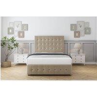 Sloomy Sterling Tweed Divan Bed Set 2 Drawers Left Side With 26 Strutted Headboard & 12 Matching Footboard in Light Brown | Size: Double