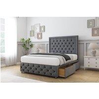 Sloomy Sterling Tweed Divan Bed Set 2 Drawers Left Side With 26 Strutted Headboard & 12 Matching Footboard in Light Brown | Size: King