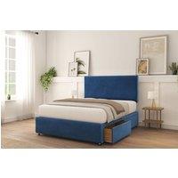 Sloomy Sterling Plush Divan Bed Set 2 Drawers Right Side With 26 Strutted Headboard & 12 Matching Footboard in Navy | Size: King
