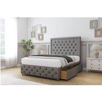 Sloomy Sterling Tweed Divan Bed Set 4 Drawers With 26 Strutted Headboard & 12 Matching Footboard in Light Brown | Size: Small Double