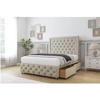 Sloomy Rutherford Plush Divan Bed Set 2 Drawers Right Side With 26 Strutted Headboard & 12 Matching Footboard in Stone | Size: King