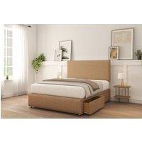 Sloomy Rutherford Tweed Divan Bed Set 2 Drawers Right Side With 26 Strutted Headboard & 12 Matching Footboard in Light Brown | Size: Small Single