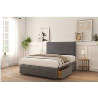 Sloomy Rutherford Tweed Divan Bed Set 2 Drawers Right Side With 26 Strutted Headboard & 12 Matching Footboard in Dark Grey | Size: Small Double