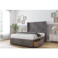Sloomy Ashford Plush Divan Bed Set 2 Drawers Same Side With 26 Strutted Headboard in Stone | Size: King
