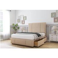Sloomy Lancaster Tweed Divan Bed Set 2 Drawers Same Side With 26 Strutted Headboard in Light Sand | Size: Small Double
